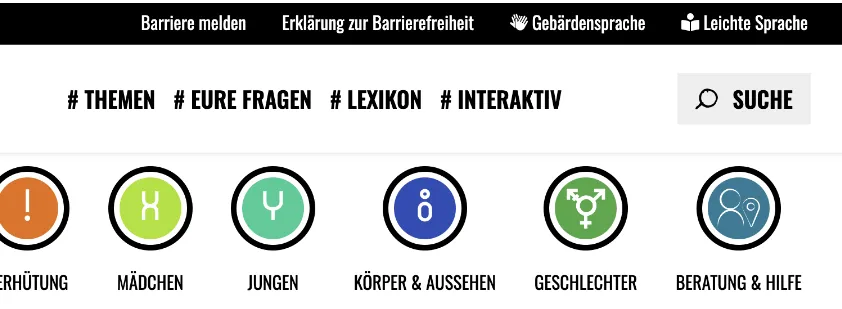 Screenshot der Navigation mit Suchfeld