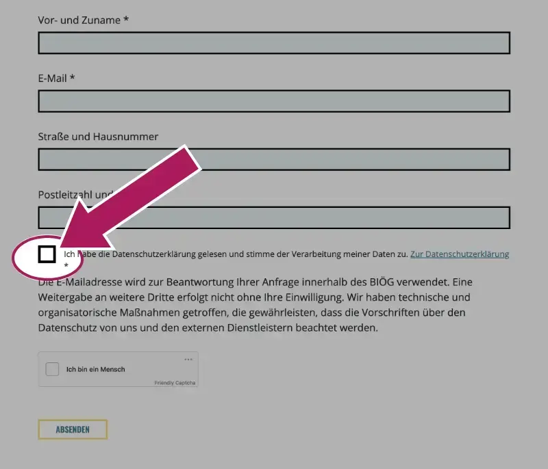 Ansicht Formular R&uuml;ckmeldung zur Barrierefreiheit Datenschutz