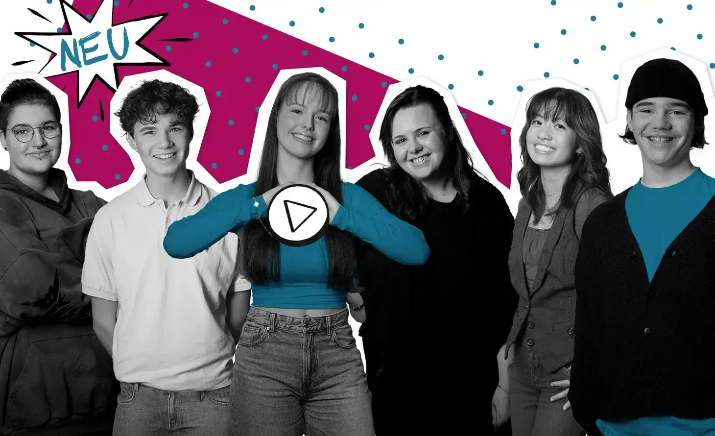 Eine Gruppe junger Menschen l&auml;chelt in die Kamera