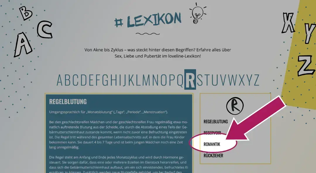 Screenshot: Lexikon mit Markierung auf einen Begriff