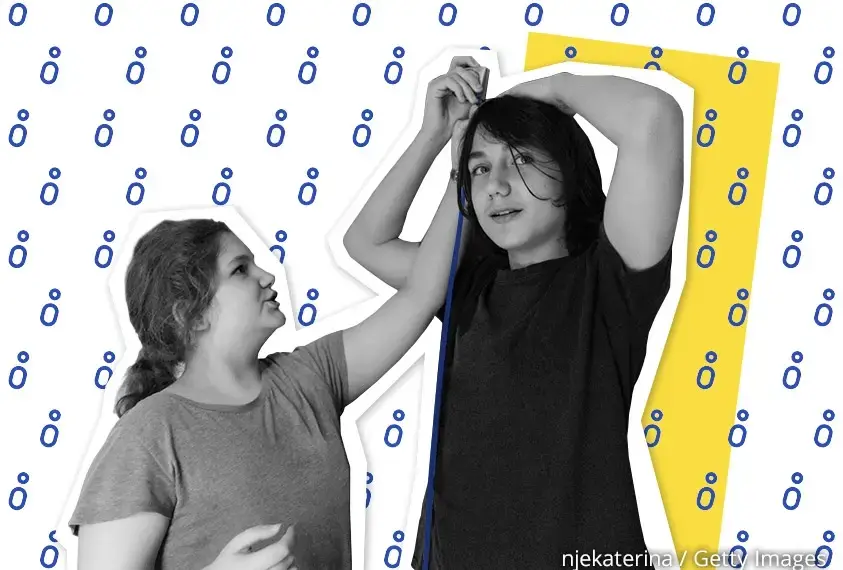 Jugendliche beim Messen der K&ouml;rpergr&ouml;&szlig;e