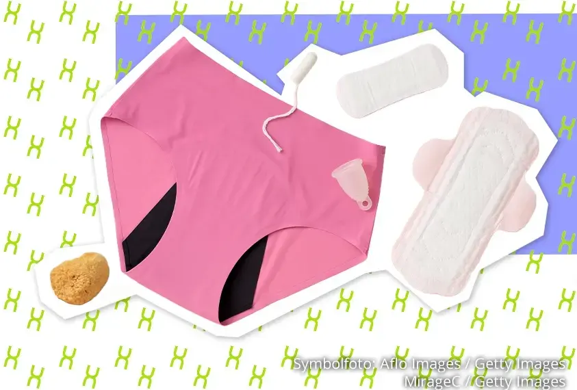 Tampon, Binden, Schwamm, Menstruationstasse, Menstruationsunterhose