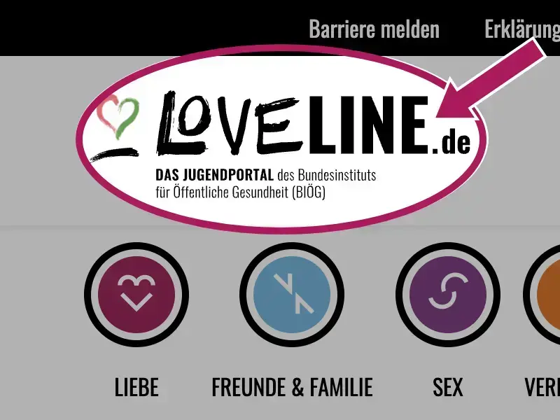 Logo Loveline.de auf der Startseite markiert