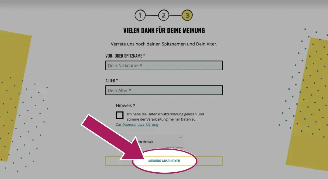 Screenshot: Meinung mit Markierung auf Absenden-Button