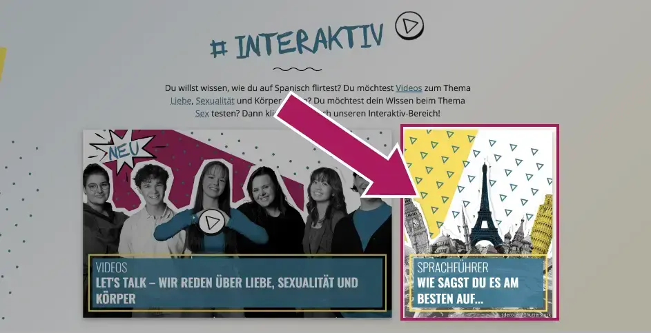 Screenshot Interaktiv-Seite mit Markierung auf Sprachf&uuml;hrer-Kachel