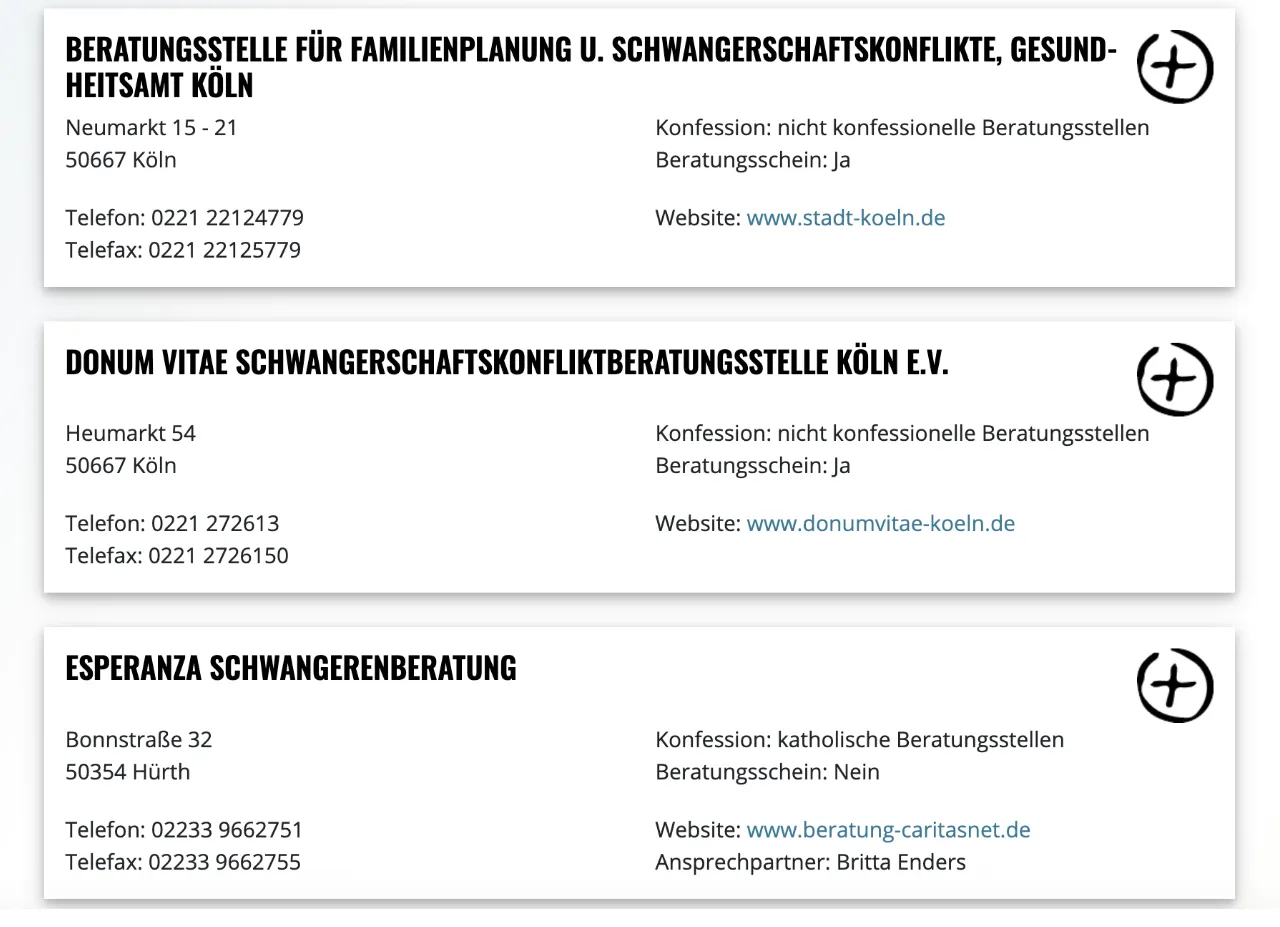 Screenshot: Beratungsstellen