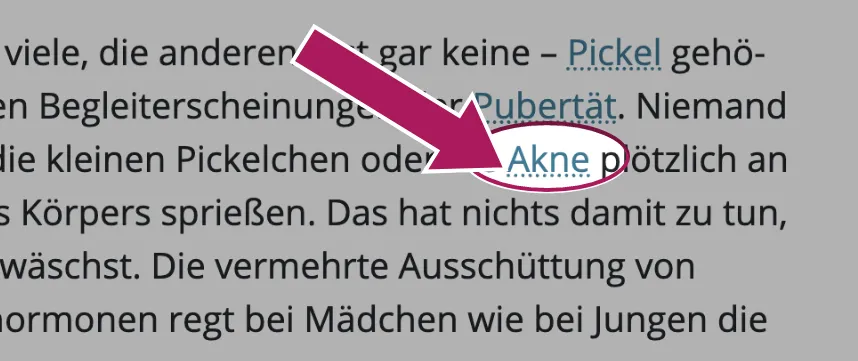 Screenshot eines Textes mit einem Lexikonbegriff, der mit einem Pfeil markiert ist.
