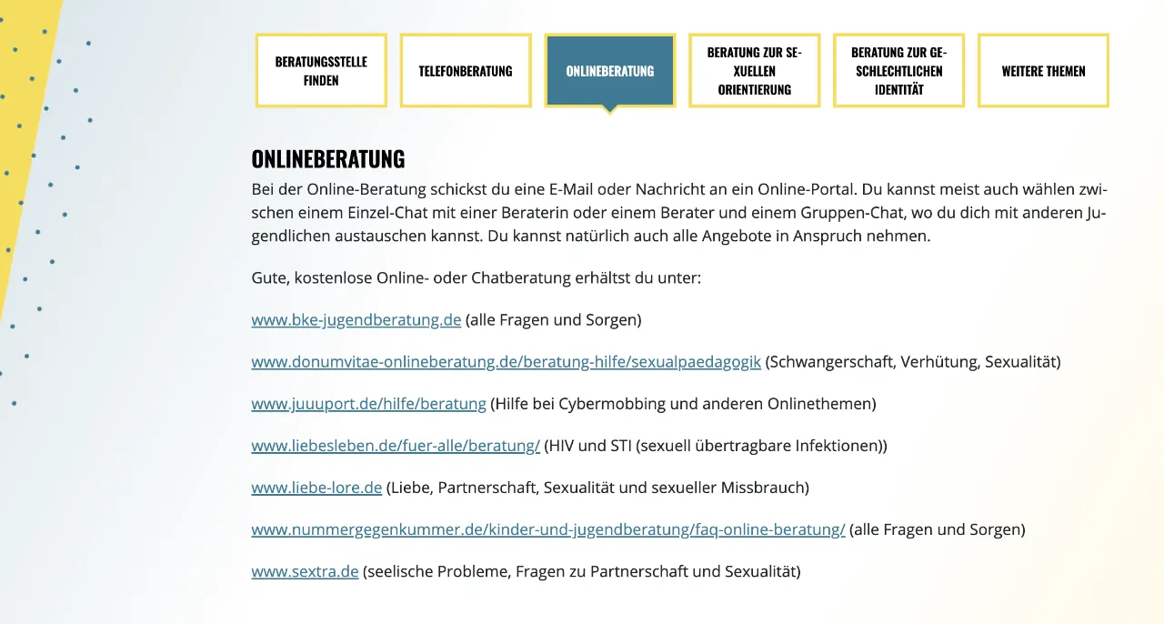 Screenshot der Seite Online-Beratung