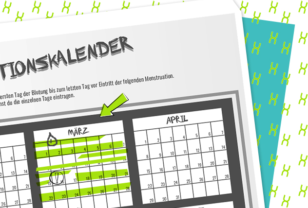 Menstruationskalender mit Eintragungen