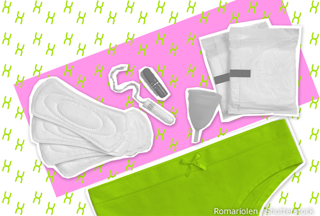 Tampons, Binden, Menstruationstasse, Schwamm