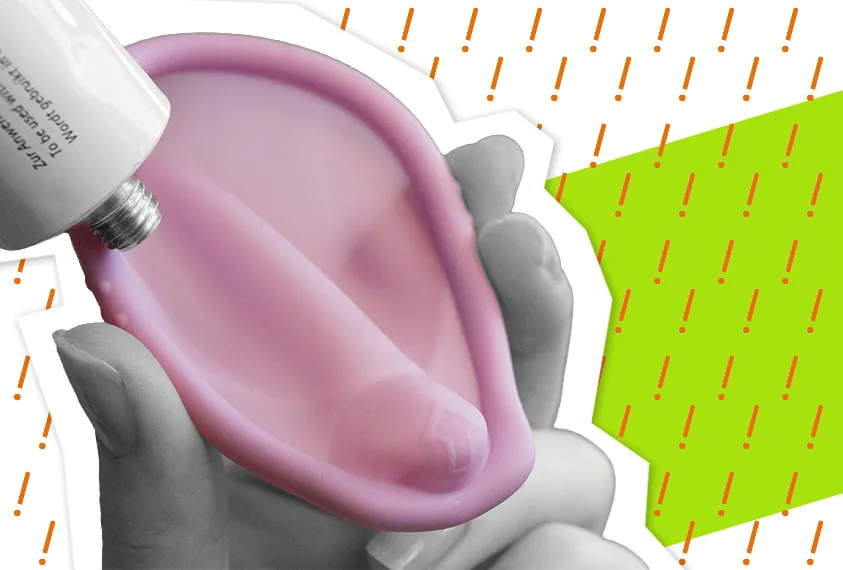 Eine Hand h&auml;lt ein Diaphragma