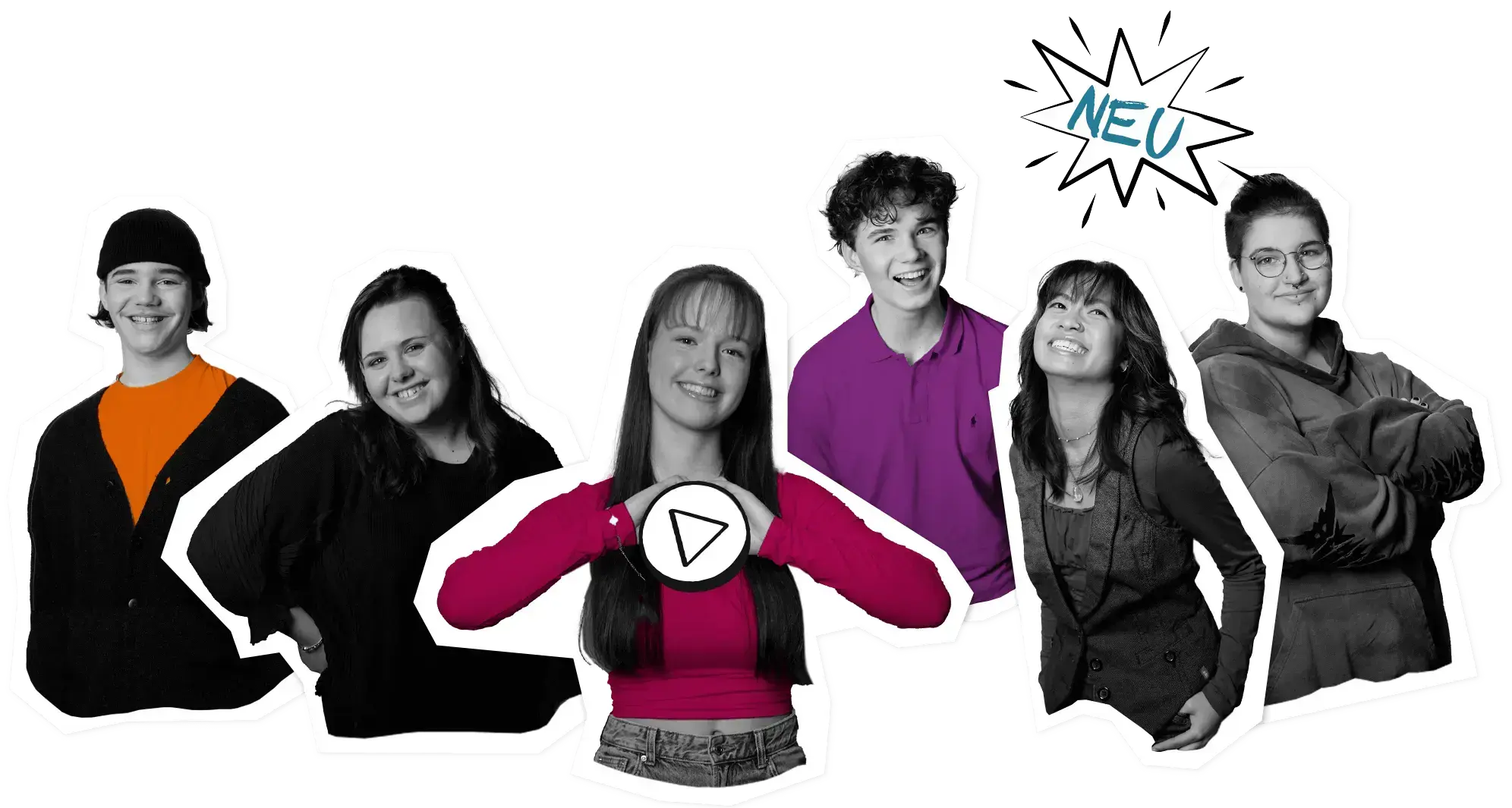 Eine Gruppe junger Menschen l&auml;chelt in die Kamera.